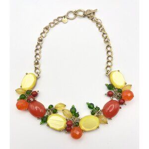 TALBOTS Thermoset Plastic Fruit Salad Bib Necklace Gold Tone Multicolor